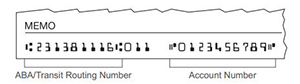 The ABA/transit routing number is the first 9 numbers on the bottom left corner of your check. The account number is the 10 numbers on the bottom right corner of your check.