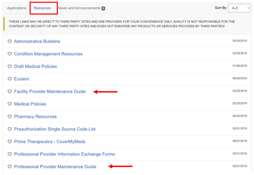 Availity resources tab