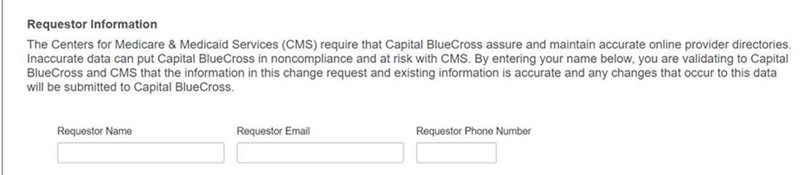 Form fields allowing to enter requester information