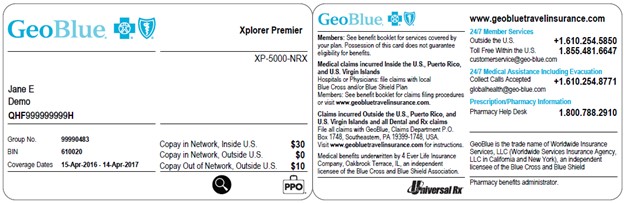 Sample international products ID card