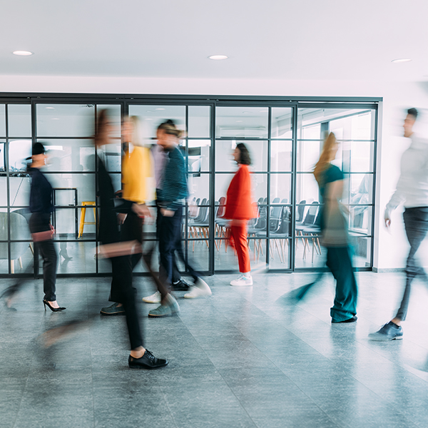 Employees finding time to get some movement exercises in at work.
