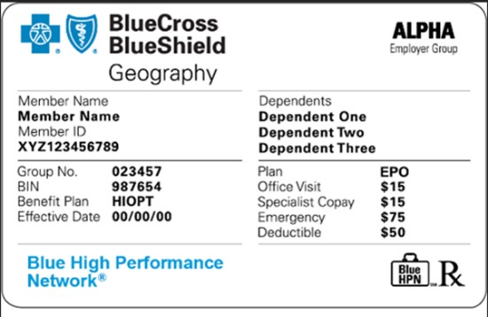 Eligibility annd benefits ID card sample #2