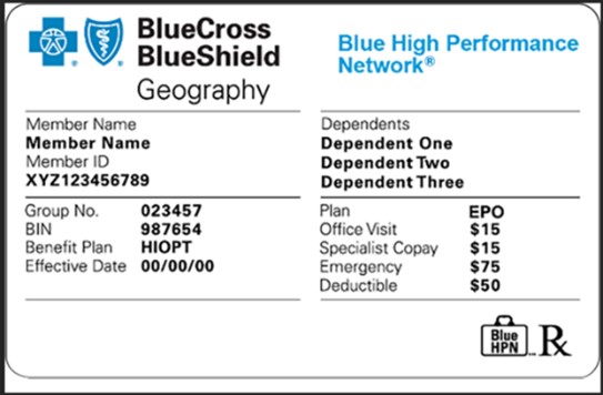 Eligibility annd benefits ID card sample #1