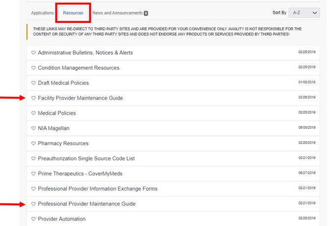 Provider maintenance resource guide links