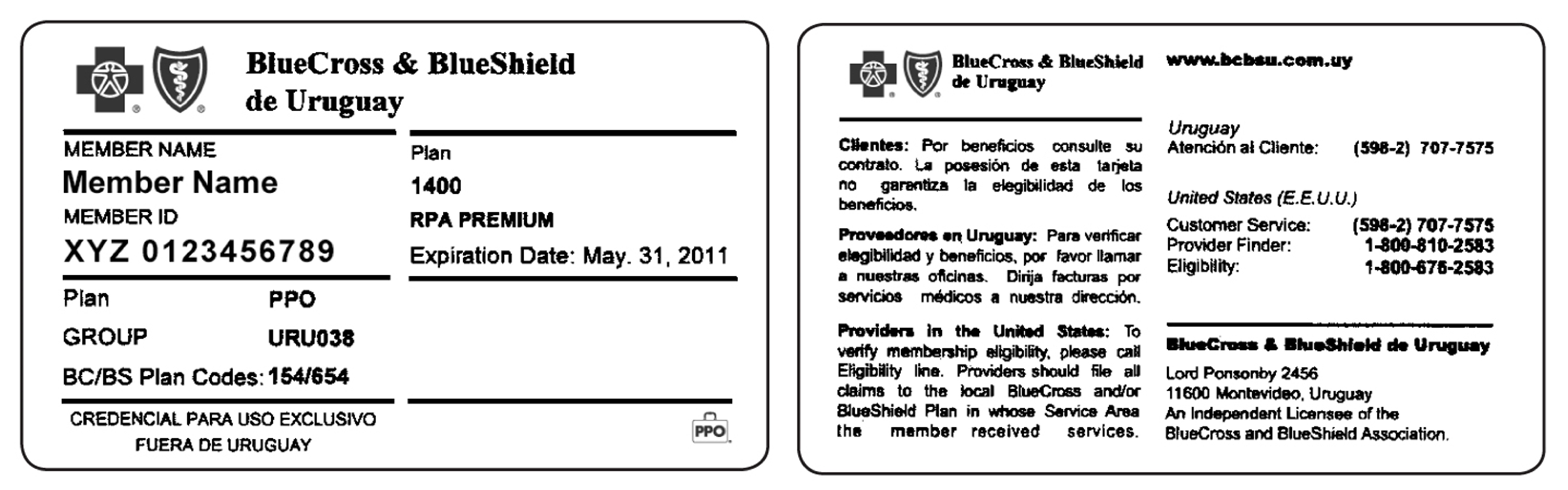 Sample international licensee ID card